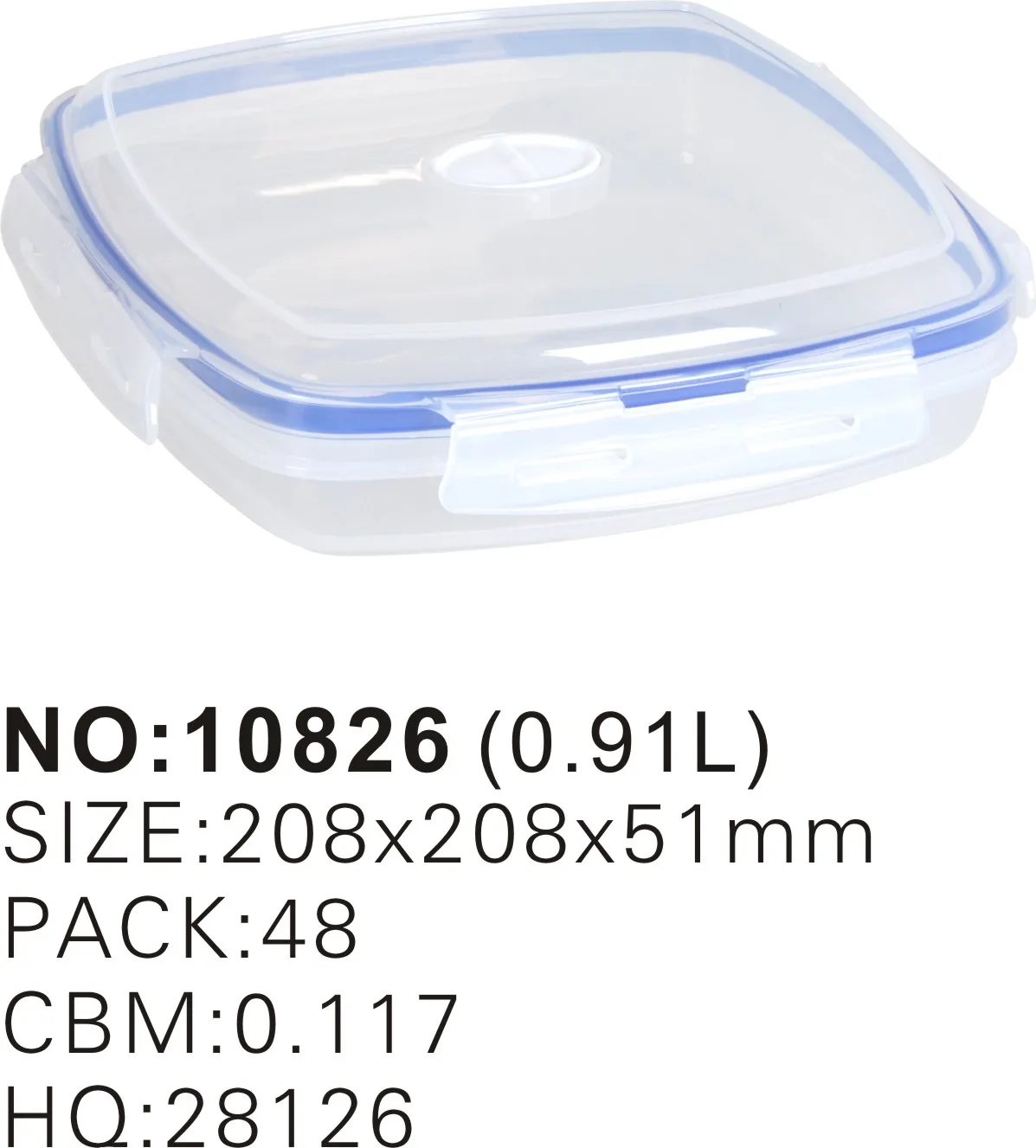 HAIXING 0.91L Square PP Food Grade Airtight Microwave Transparent Plastic Food Storage Container Box