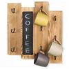 Factory custom pine wood wall mounted coffee mug rack coffee cup rack with chalkboard