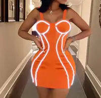 

Latest 2020 summer Spaghetti Strap neon orange and black Reflective strip club dress