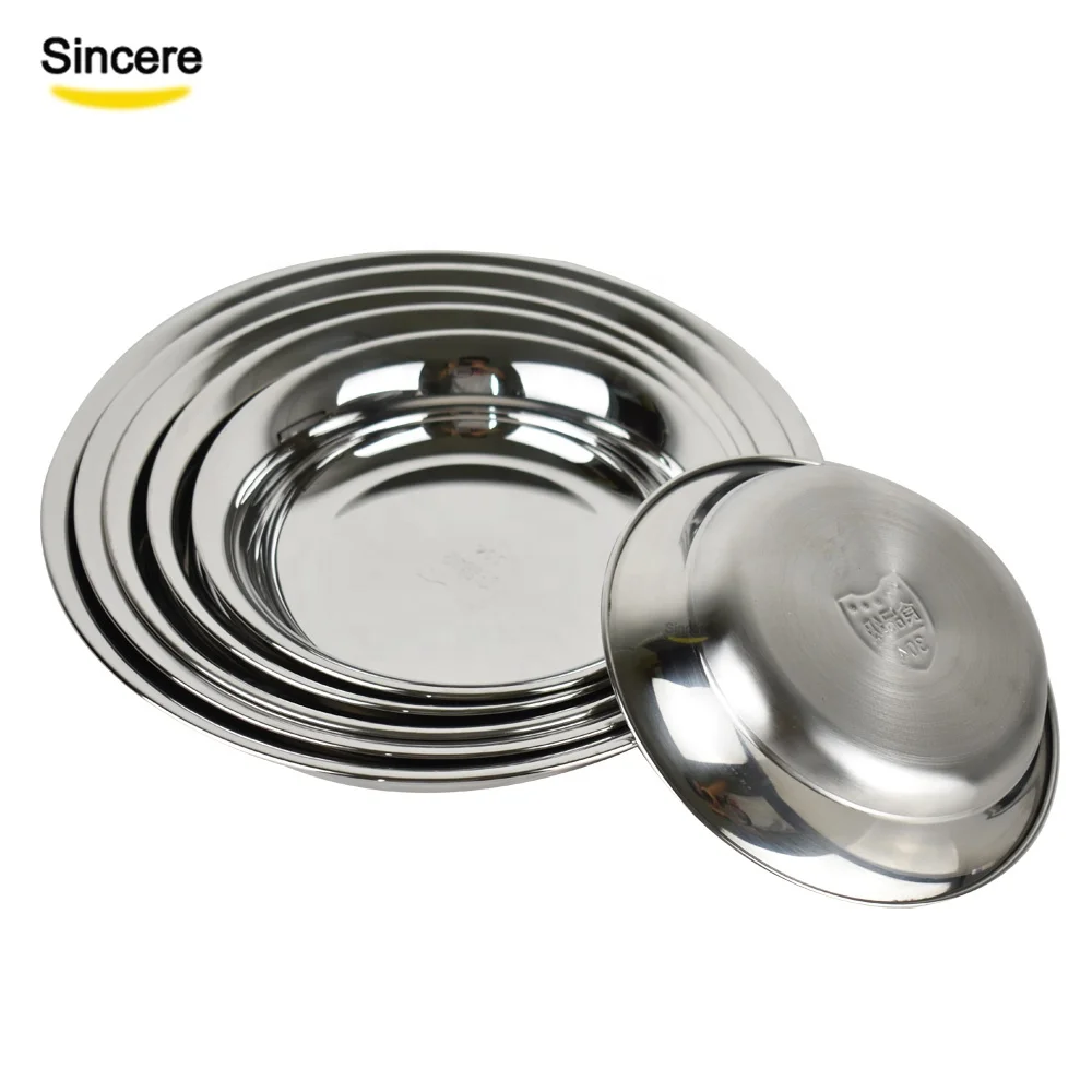 

Food Grade Dinner Plates Stainless Steel Round Tray Plate Set for Camping, Nature color