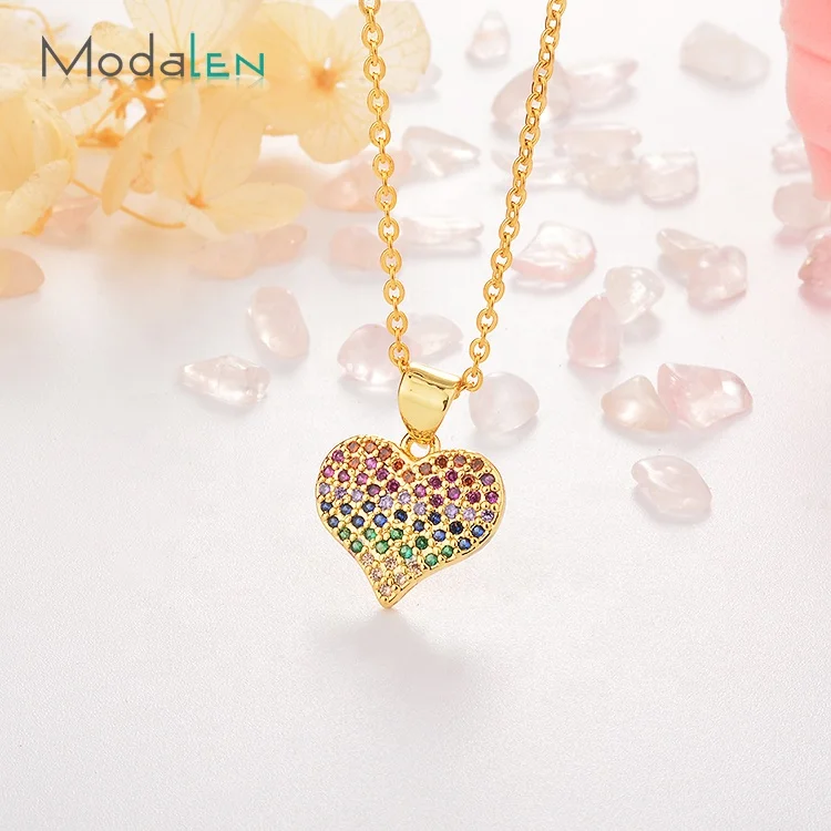 

Modalen Colorful Cubic Zirconia Heart Shaped Custom Gold Pendant Necklace, Yellow gold