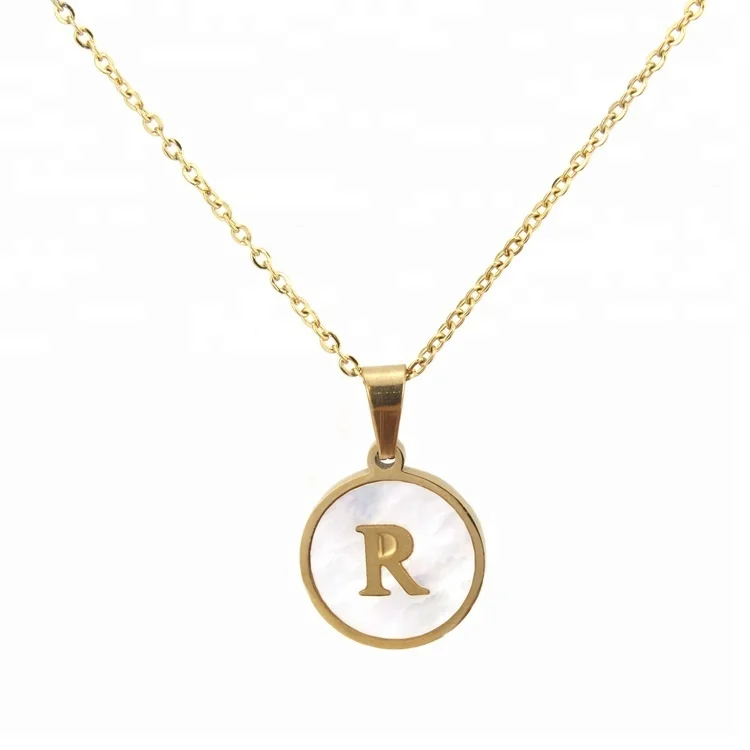 

Fashion Circular Shell 26 Letters Initial Pendant Stainless Steel Necklace Delicate Jewelry Creative Gifts, Picture