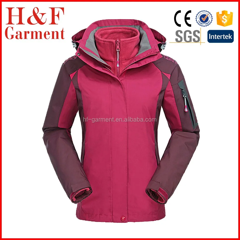 Wholesale 3 In 1 Ski Jacket Polyester Fabric Women Hiking Coat In Red