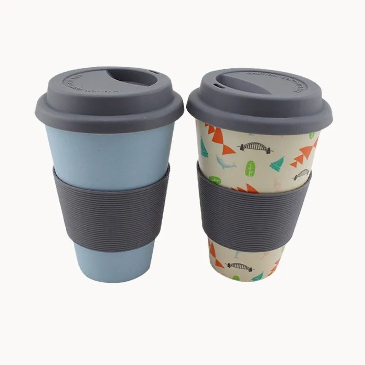 Eco- Friendly Bamboo Fiber Coffee Cup Water Bottles With Silicone Sleeves