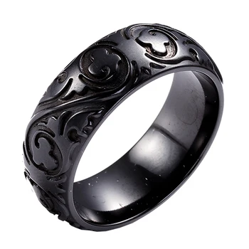 8 Mm Desain Bunga Berukir Bands cincin  Zirkonium  Hitam 