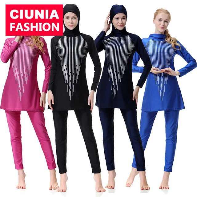 

H1003# Muslim Women's Quick Drying Swimwear Print Sport Clothes Arab Modest Elastic Lady Beach Islamic Swimsuit Conservative Top, Black/blue/navy/pink