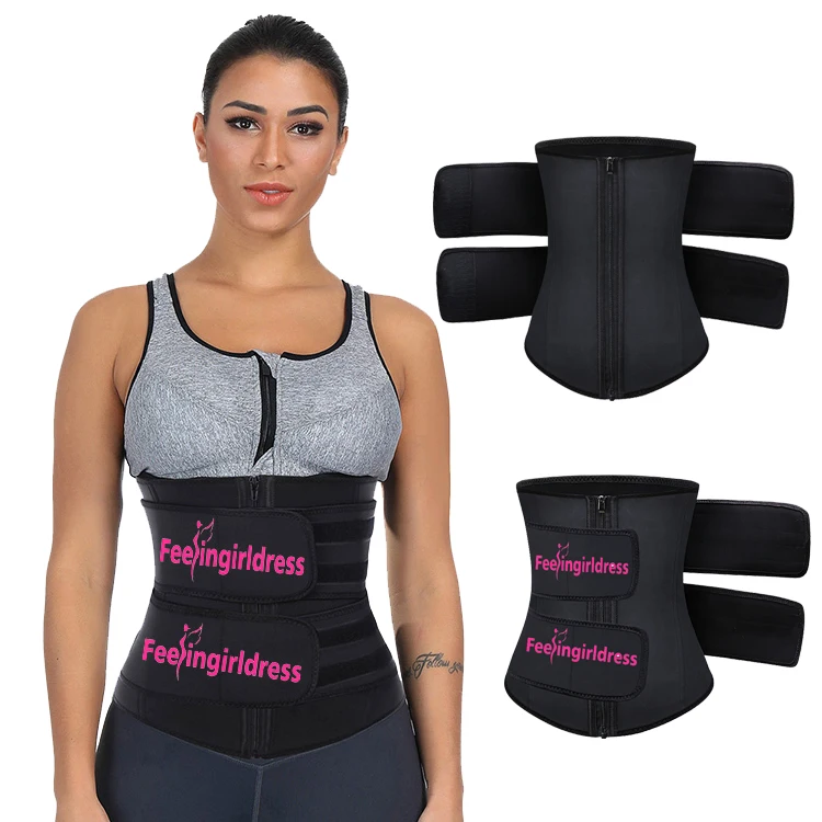 Feelingrirl Custom Logo Latex Double Belt Tummy Slimming Body Shaper Woman Waist Training Cincher