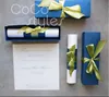 Cocostyles personalized blank exquisite navy scroll invitation card with ribbon for royal wedding