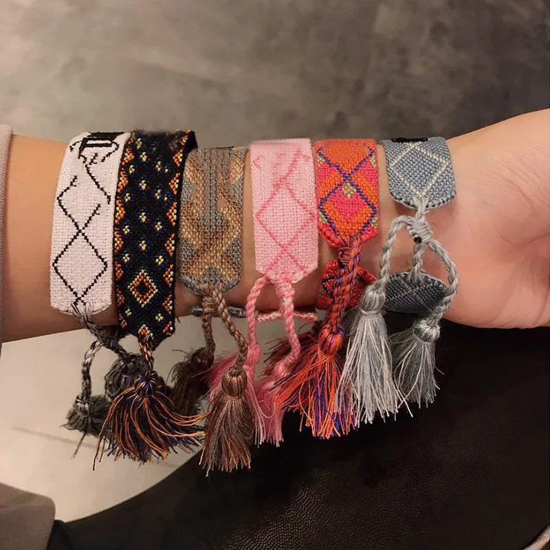 

Cross-border for wrist band embroidery tassel ribbon Amazon hot letter rope with hand-woven decorative belt