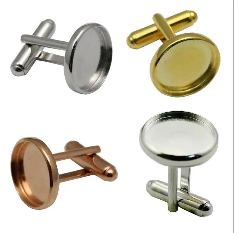 

Custom Blank Inclosure 14mm Setting Ong Sleeve Button Down Backs Findings Cuff Link Plain Cufflink For Mens