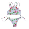 Spaghetti shoulder straps print two piece bikini