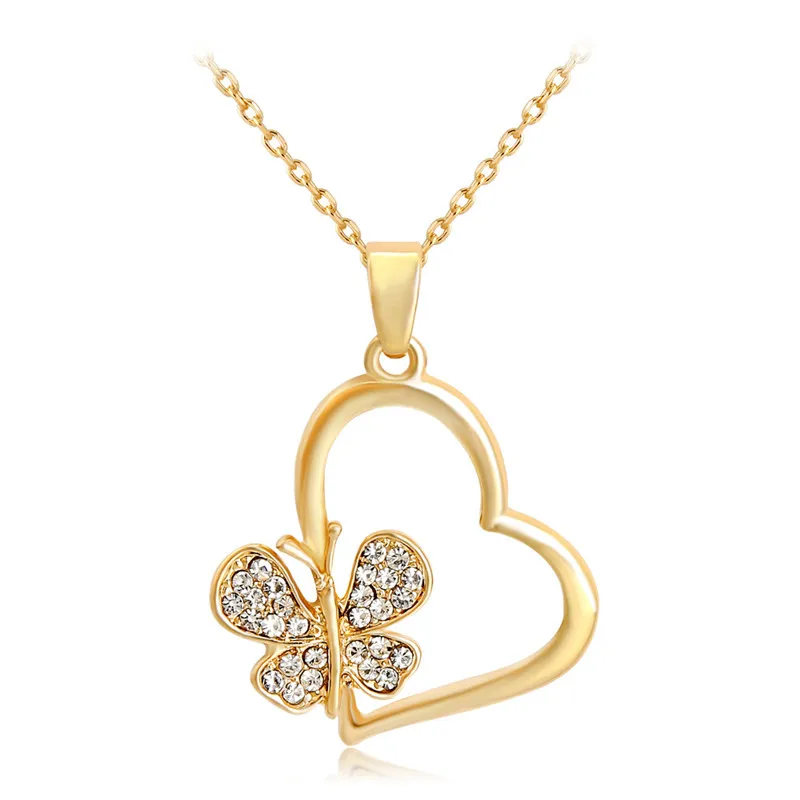 

Initial Pendant Gold Necklace Butterfly Necklace With Love Heart Jewelry For Girls
