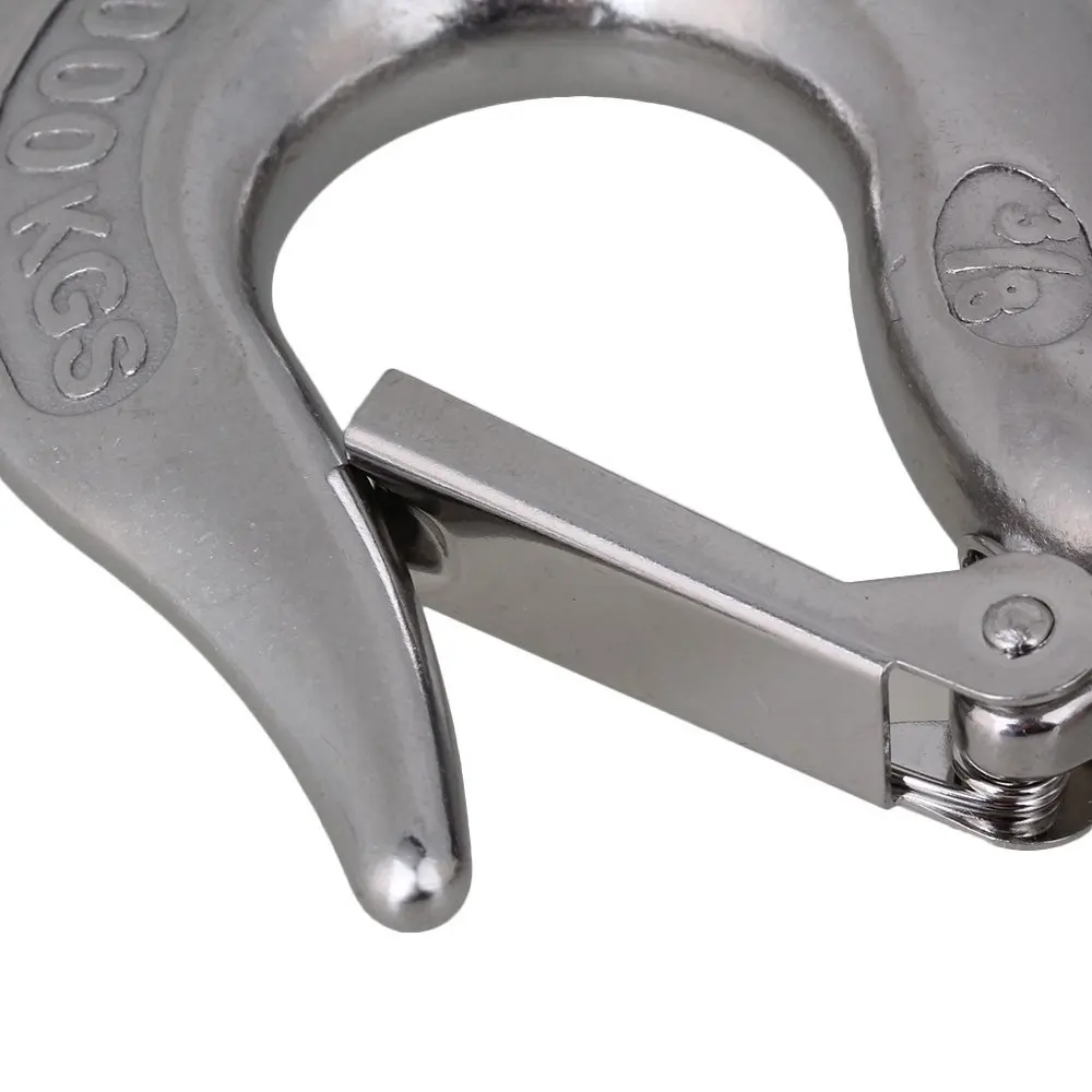 Stainless steel Swivel Lifting Tone Clevis Chain Hook w/Latch Load 650kg Silver 