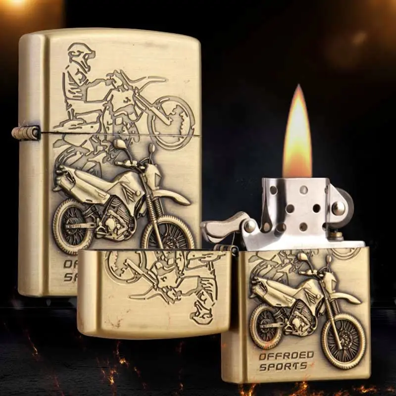 6069B china yanzhen factory direct bronze embossed windproof oil lighter customized wholesale