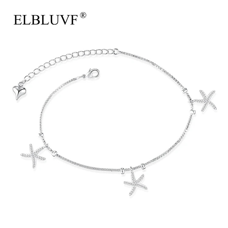 

ELBLUVF Free Shipping Copper Alloy Starfish Shape Anklet Animal Anklet Zircon Jewelry For Girls/Ladies/Women, Gold , silver