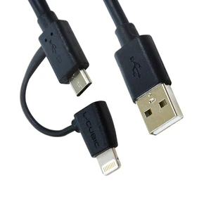 L-CUBIC Factory price 2 in1 Dual Micro High Speed charging Universal 1m/2m USB Cable for iphone for android