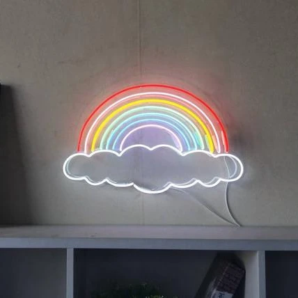 rainbow clouds neon lighting sign in study room