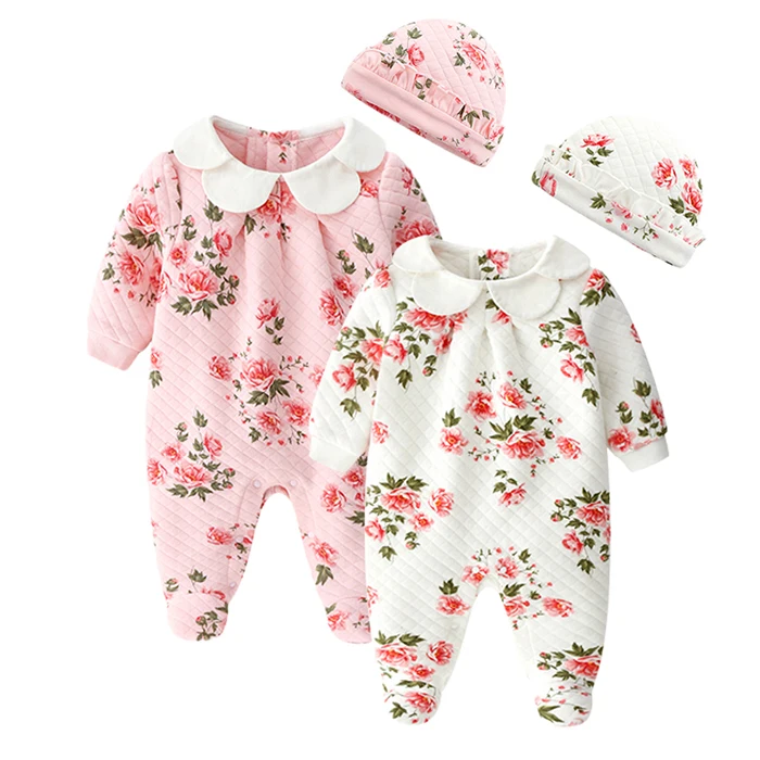 

Wholesale autumn winter organic cotton infant toddler baby girl clothes sets newborn baby romper, Pink / white