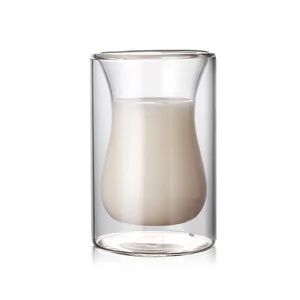 Image of 120ml Double wall glass coffee cup milk juice drinking glass