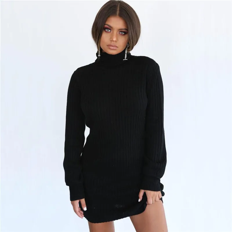 

Z94363B Women's new pit lanterns sleeves high collar fashion sweater dress, Gray