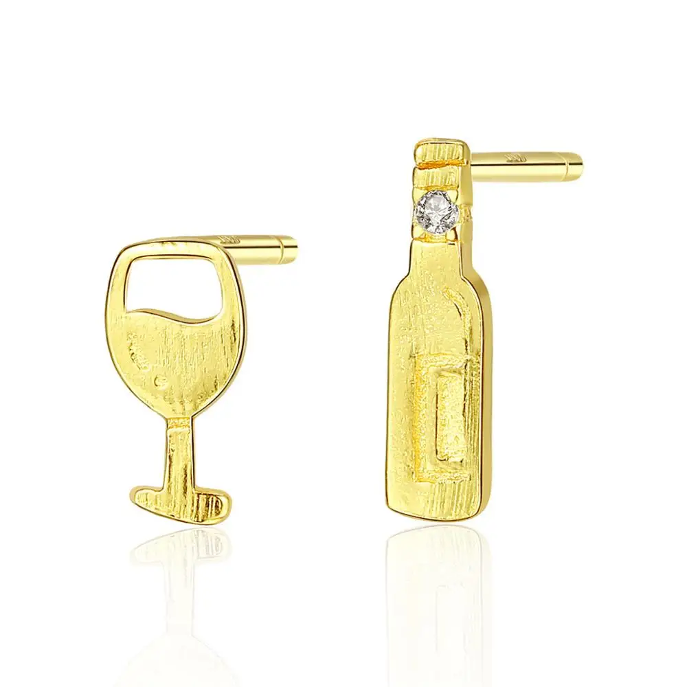 

2020 New Gold Plating S925 Sterling Silver Bottle Wine Glass Asymmetric Wholesale Stud Earrings