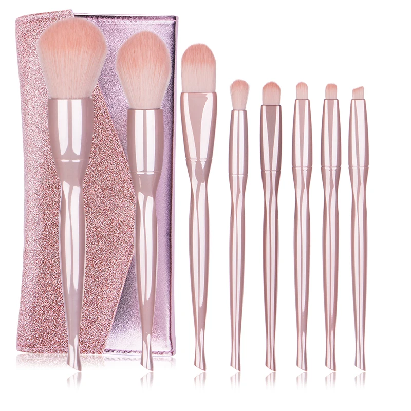

OEM 8pcs Pink Synthetic Brush Electroplate Plastic Handle Professional Cosmetic Makeup Brushes Set with PU Bag