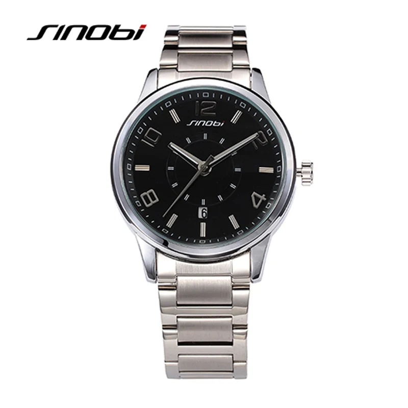 

SINOBI 8126 Men's Quartz Movement Watch Stainless Steel Write Watch Auto Date Simple Style Watches, 3 colors