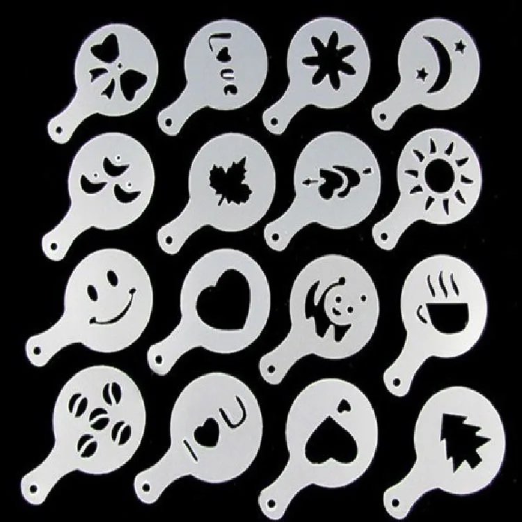 

F50 16pcs/set Accessories Barista Art Stencils Spray Cake Duster Templates Cake Coffee Decoration Mold