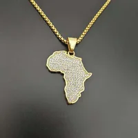 

Hotselling Hips Hops African Map Necklace Pave Crystal 316L Stainless Steel African Map Pendant Necklace