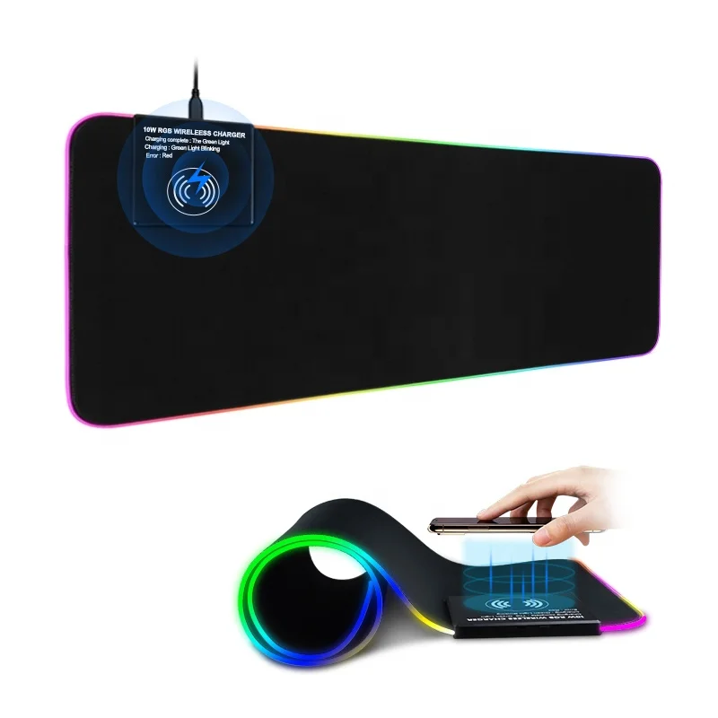 New Fashion 3 in 1 Fast 10W Wireless Charging Keyboard Mat RGB LED Light Gaming Mouse Pad with Wireless Charger
