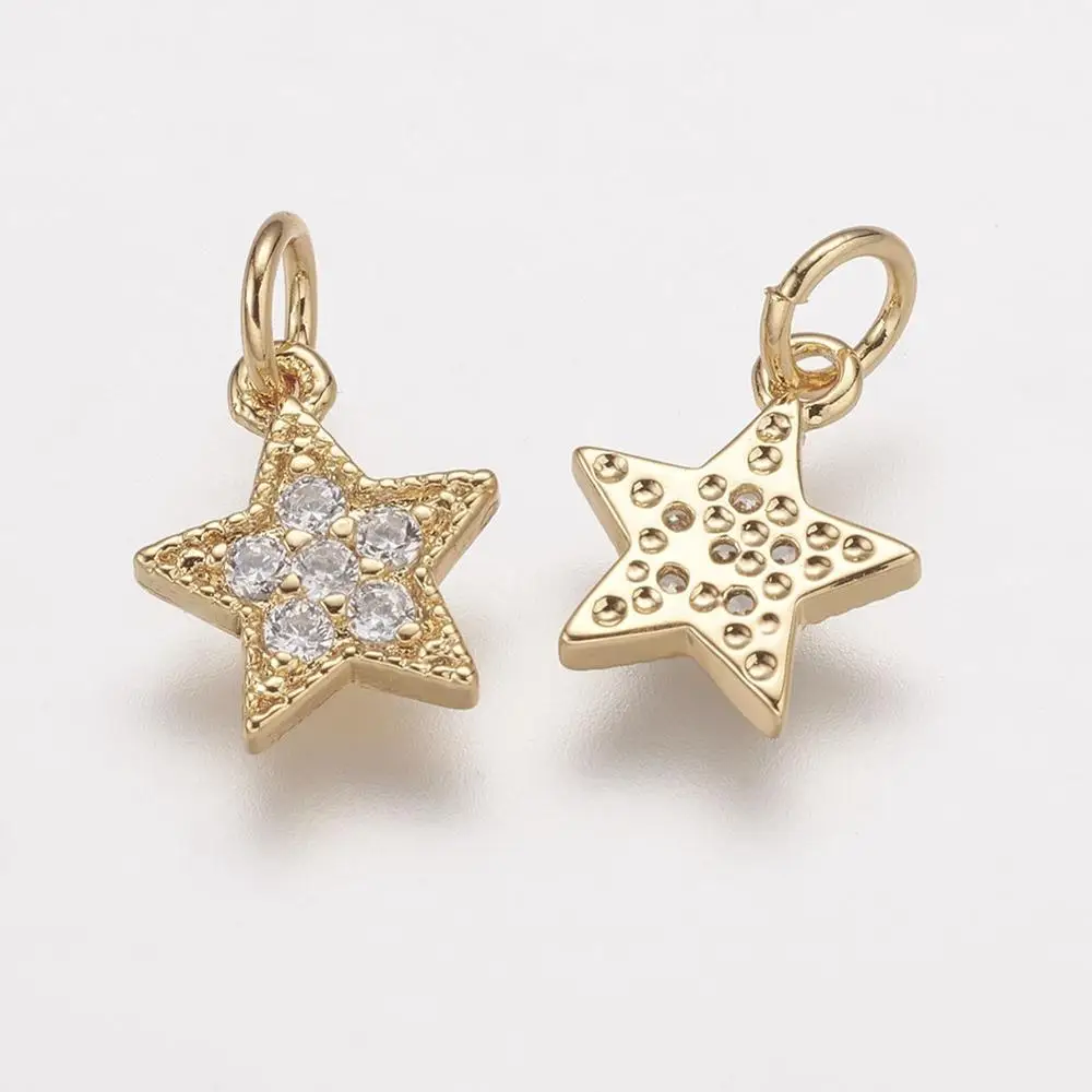 

PandaHall Real Gold Plated Star Brass Grade 3A Cubic Zircon Charms