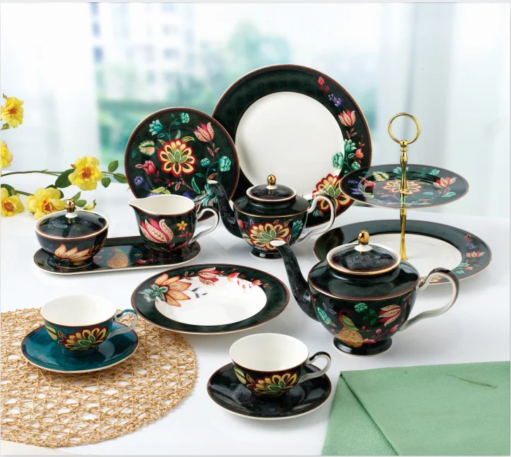 

best sell dinner set with flower design new bone china english tea set, Multi