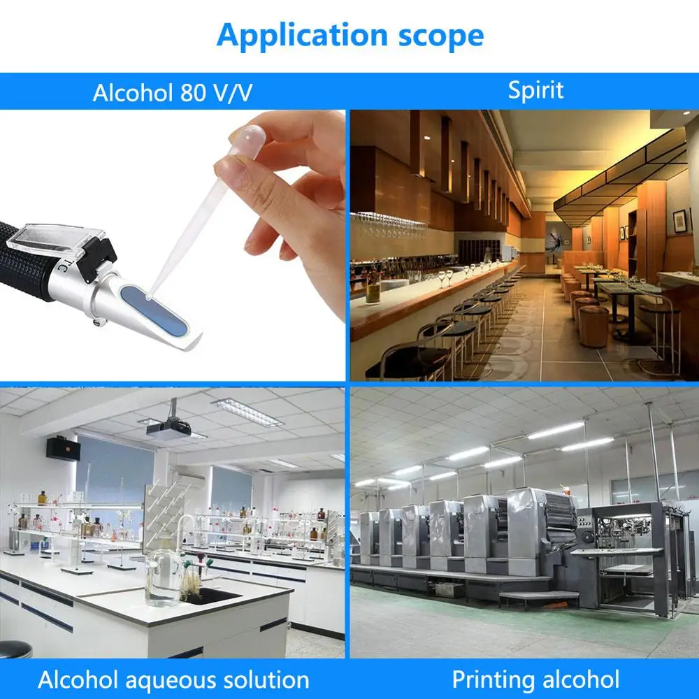 cầm tay 0-80% Máy đo khúc xạ cồn ATC rượu thử Máy đo độ cồn (cân đơn) Điều chỉnh lấy nét bằng nhôm