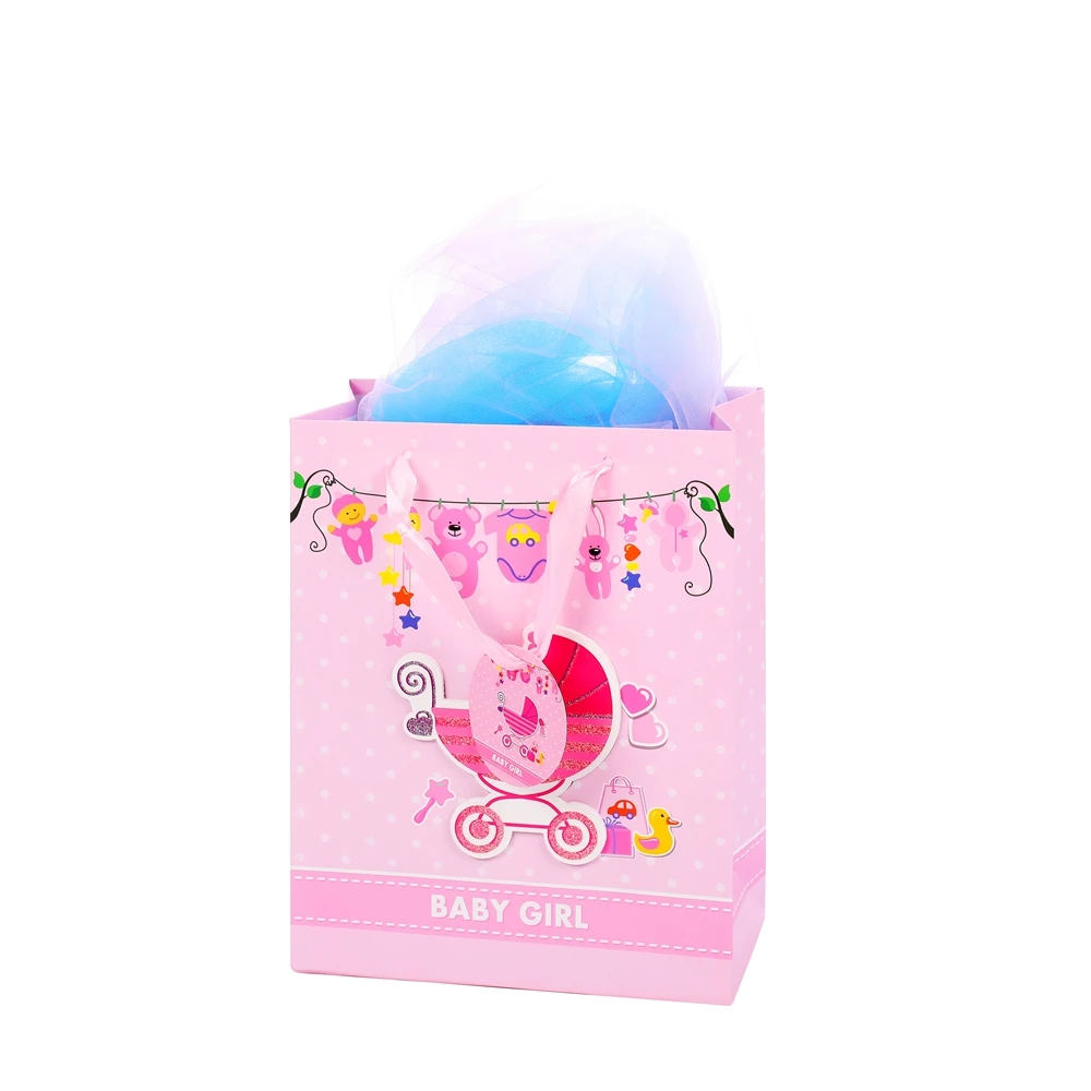 2019 Promotional Recycle Custom Color Baby Clothes Packaging Paper Gift Bag With Rope Handle