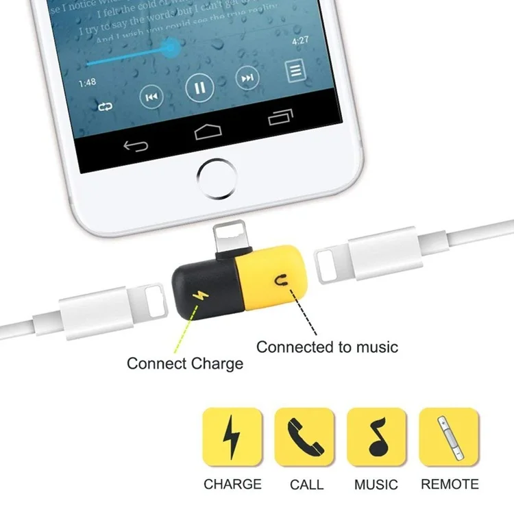 Mini Capsule Design 2-in-1 Jack Adapter Audio and Charge Splitter for iPhone,Double Pports for Music/Call & Charge