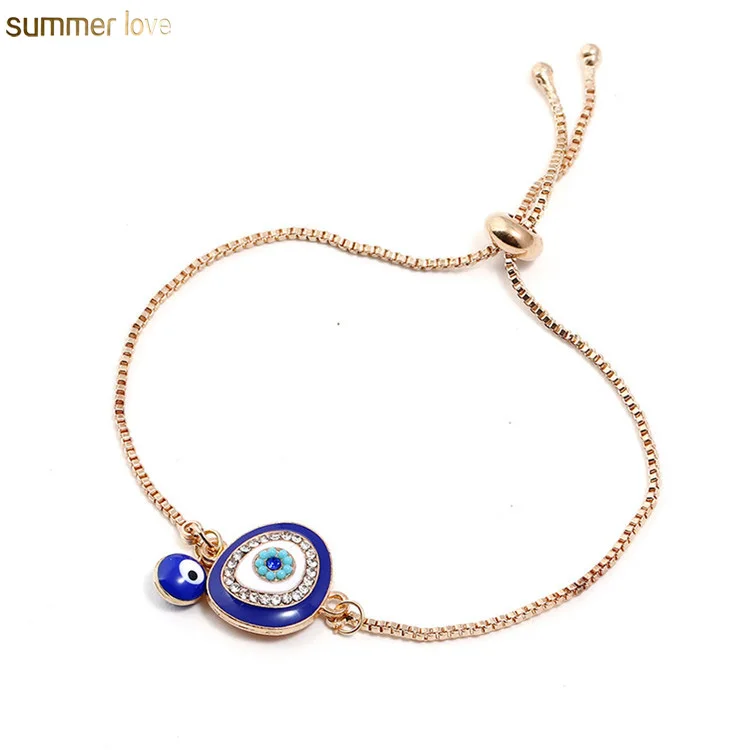 

New Fashion Heart Evil Blue Eye Good Luck Adjustable Hamsa Elephant Love Letter Charn Gold Thin Chain Bracelets Women Jewelry