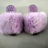 2019 new sole fox fur big Fluffy Slippers Soft fox Fur Slides rubber fox Sandals