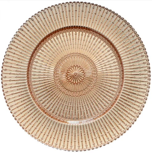 Guangzhou Shenzhen tableware clear glass chargers with gold beaded edge