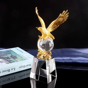 Cheap Trophy Golden Eagle And Globe Crystal Base Metal Trophy Cupmetal Oscar Crystal Glass Trophy Awards