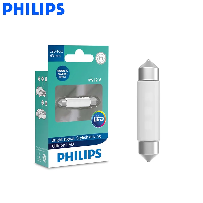 Philips LED Fest Festoon 43mm Ultinon LED 6000K Cool Blue White Light Bright Interior Light Auto Reading Lamp 11864ULW X1