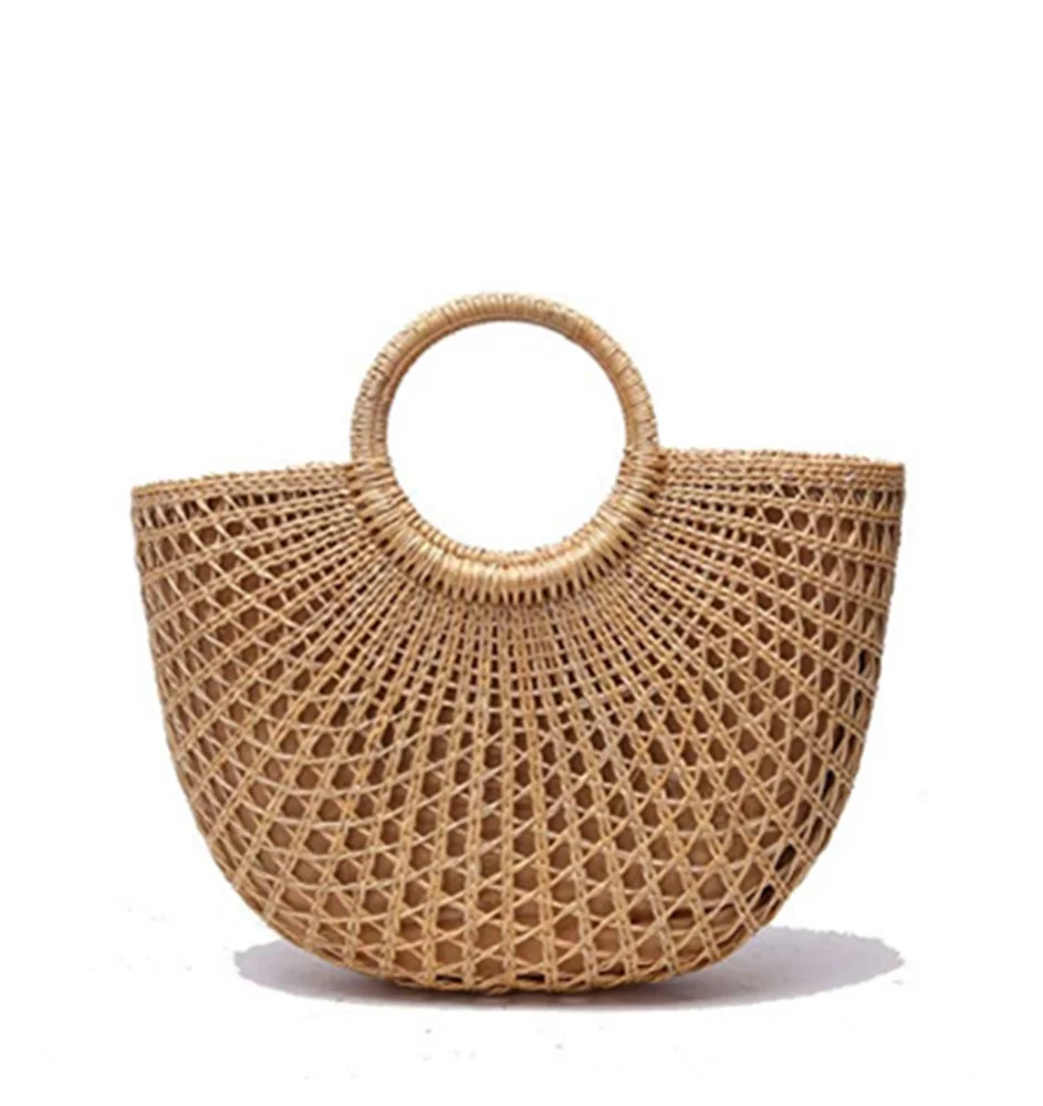 

Nature Handmade Handbag Purse Women Woven Rattan Tote Straw Bag, Natural