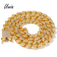 

HipHop 20mm Cuban Link Chain Iced Out Cuban Crystal Miami Gold Chain Gold Silver Necklace Bracelet Set Cheap Necklace