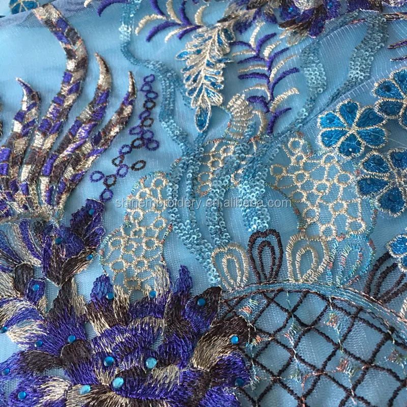 Latest fashion multi color big flower embroidery design with sequin