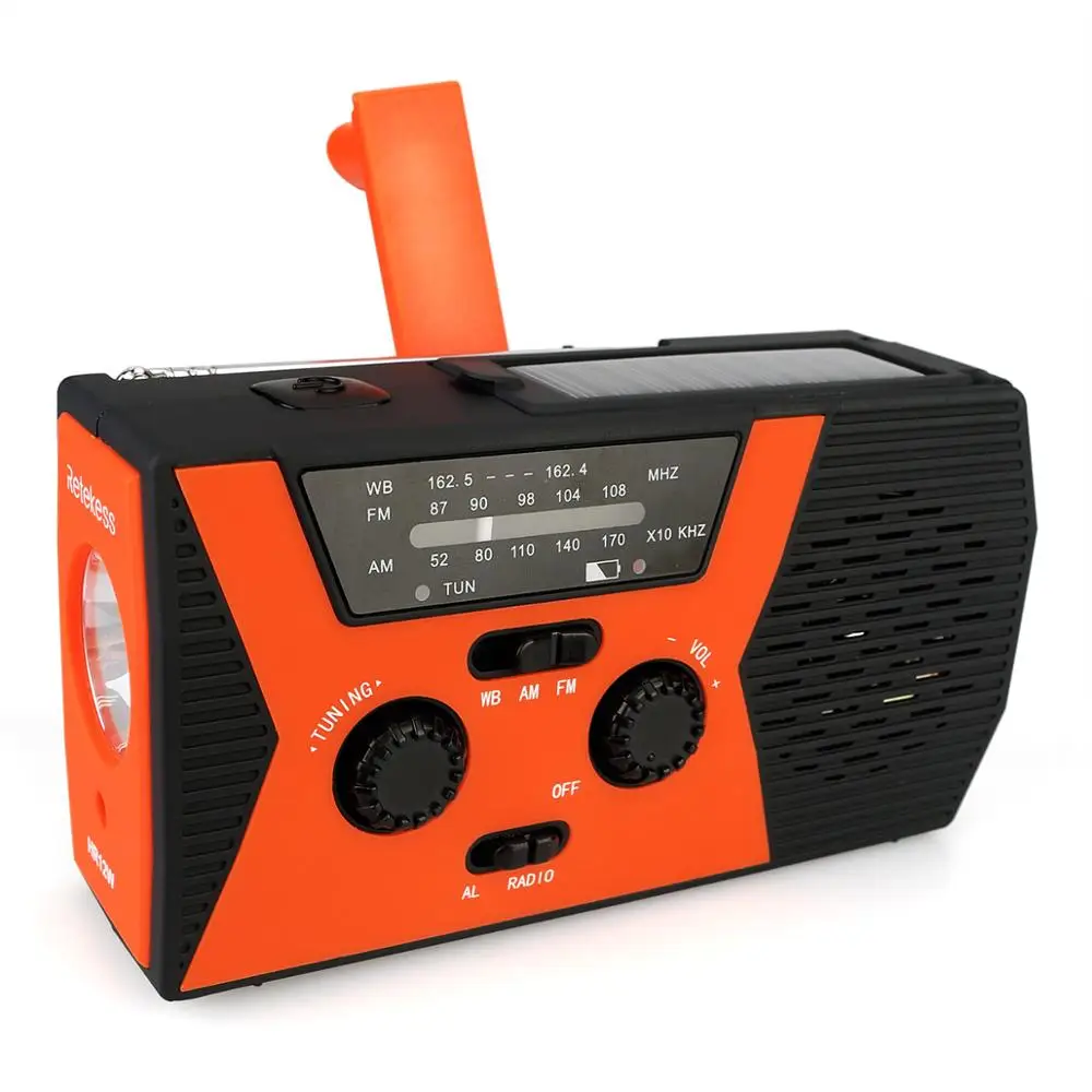 

Dynamo Emergency Solar Hand Crank Self Powered AM/FM/NOAA Weather Radio Retekess HR12W, N/a