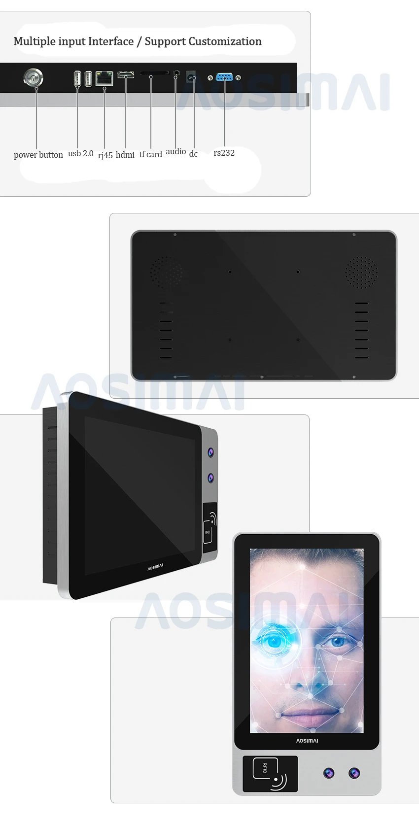10.1 inch RK3288 touch screen RJ45 RS232 industrial tablet with front rfid reader