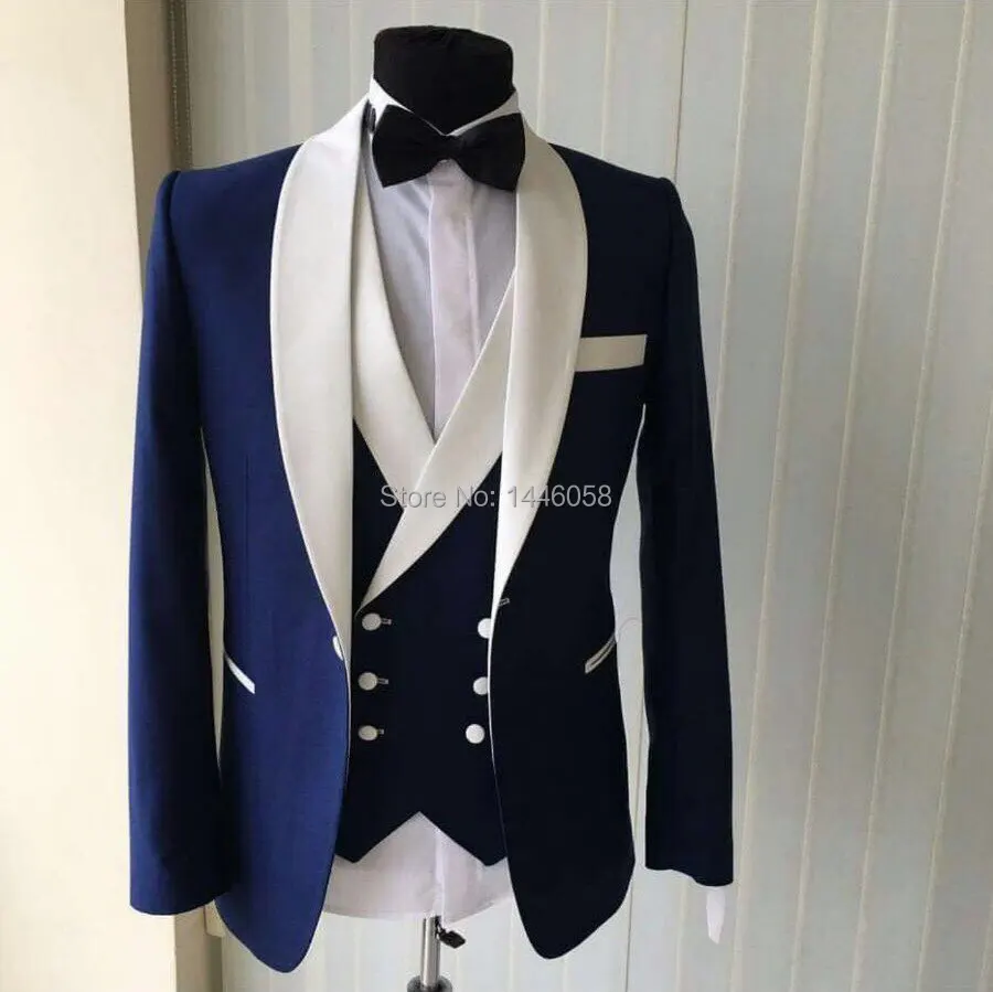 Whole Men Wedding Suits 2017 New Brand Design Real Groomsmen Custom Made Groomsmen Shawl White Lapel Groom Tuxedos
