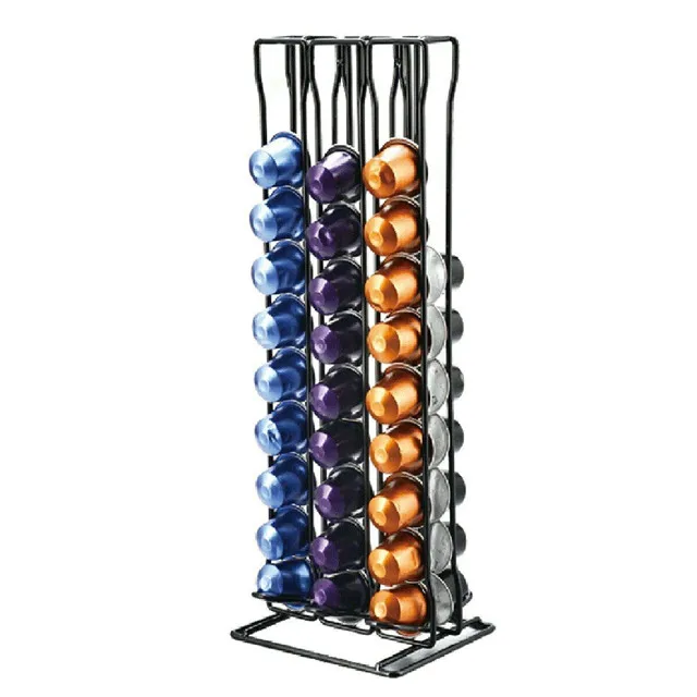 

60pcs Storage Stand Chrome Tower Mount Holder Coffee Capsule Cup Rack, Black