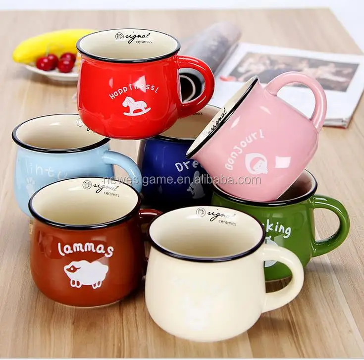 

sale 7 colors big belly ceramic cup with lid Wholesale Multicolour Large ceramic zakka milk mug breakfast cup barley flake mugs