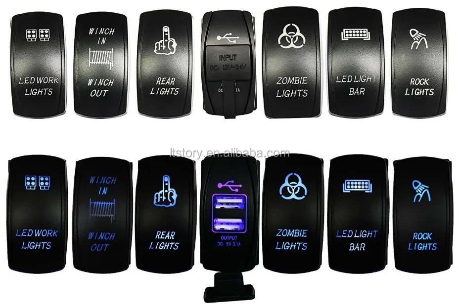 Car 12V Laser Rocker Switch Blue LED Winch In/Out 7P Light Momentary Sales