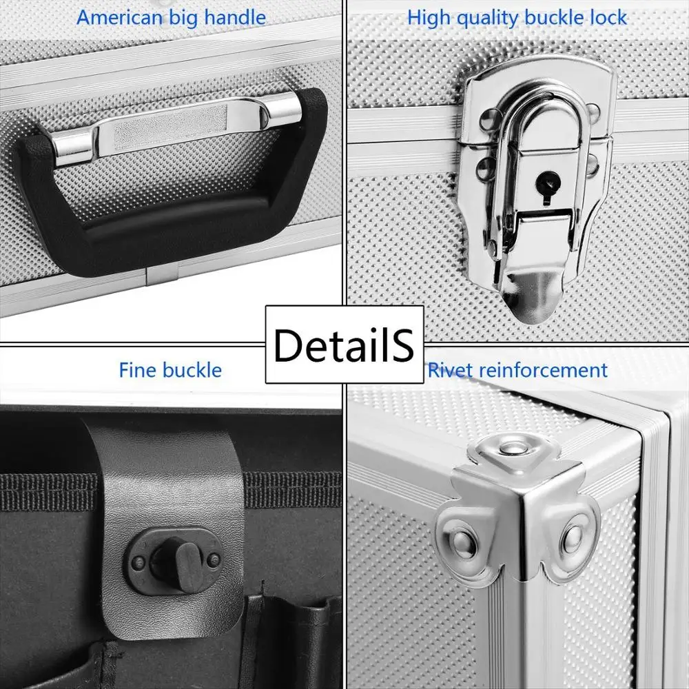 
Professional Aluminum Tool Box Hard Case Rugged Textured Carrying Case Divides Suitcase with Carrying Handle 
